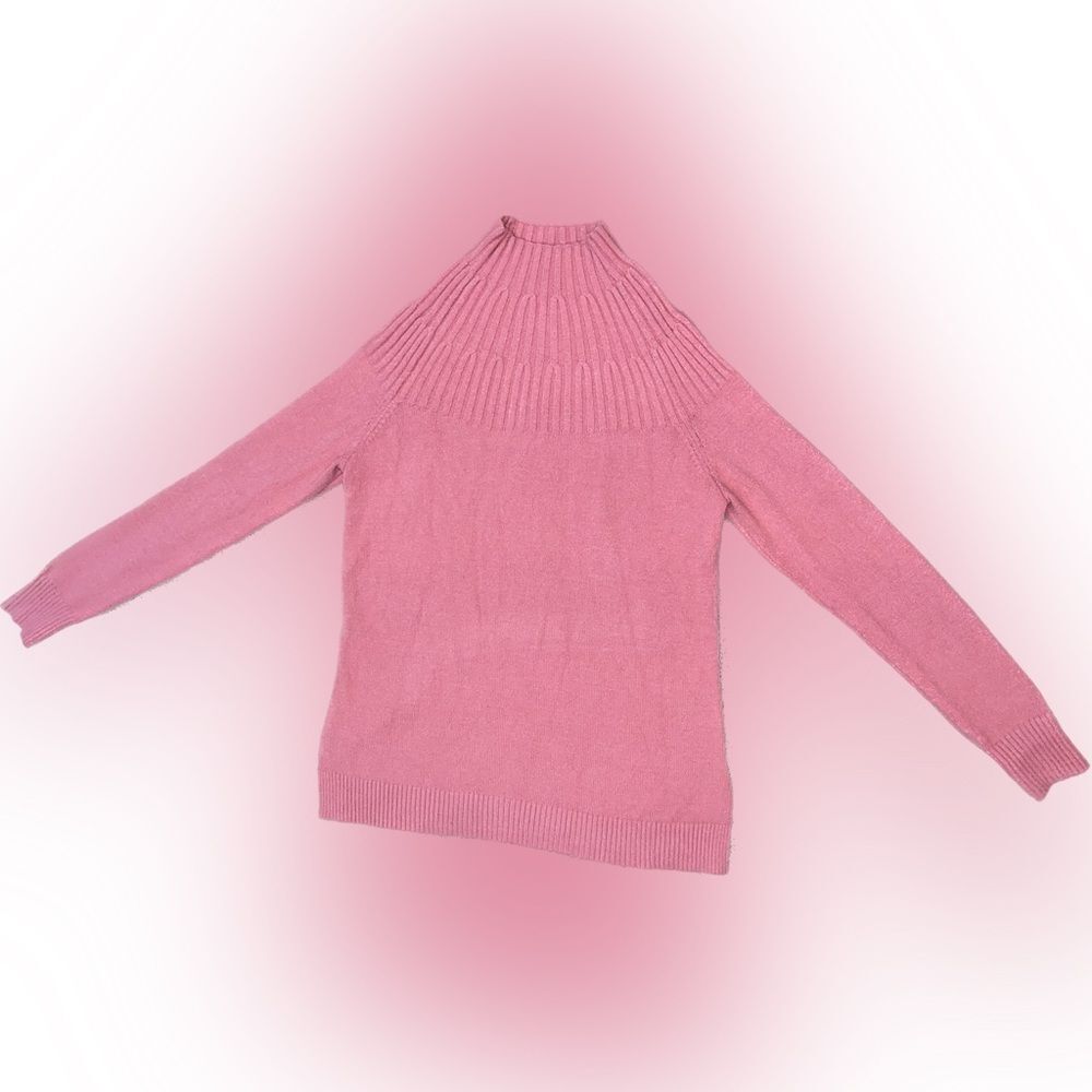 ANTHROPOLOGIE • Women’s Pink Ribbed Mock Neck Long Sleeve Sweater Size Small